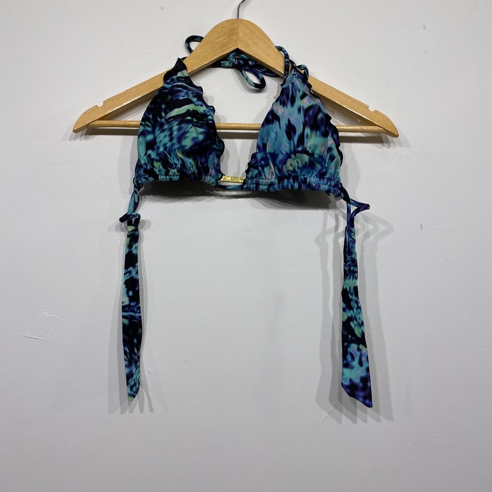 Vix Paula Hermanny Blue Patterned Halter Neck Triangle Bikini Top D Cup